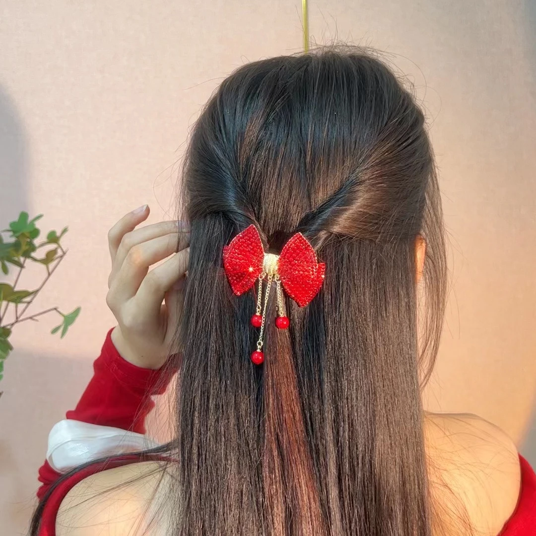 喜庆红色发夹喜婆婆结婚头饰复古发卡