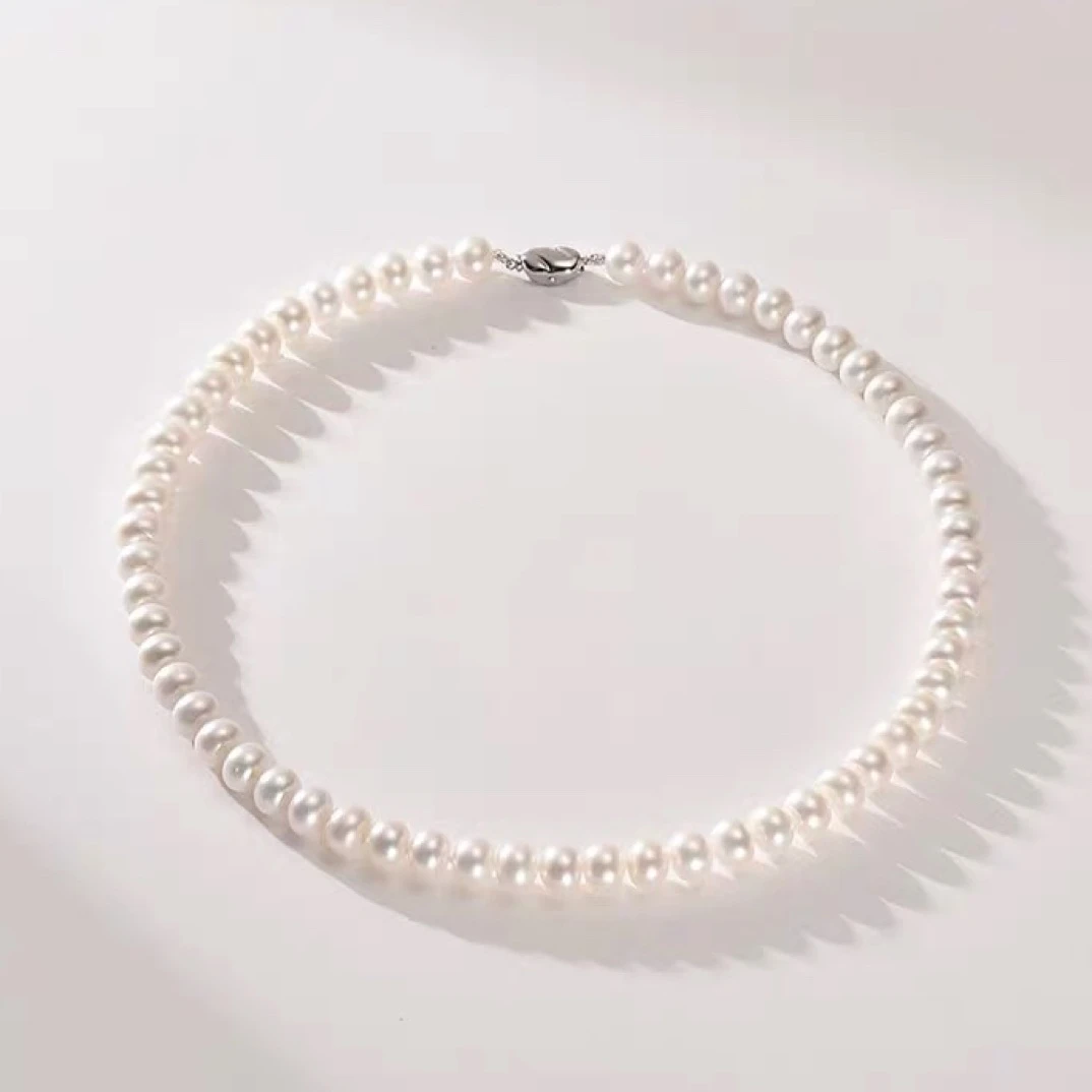 天然淡水珍珠项链无核5-6mm近圆颈链满串全珠链项链X014