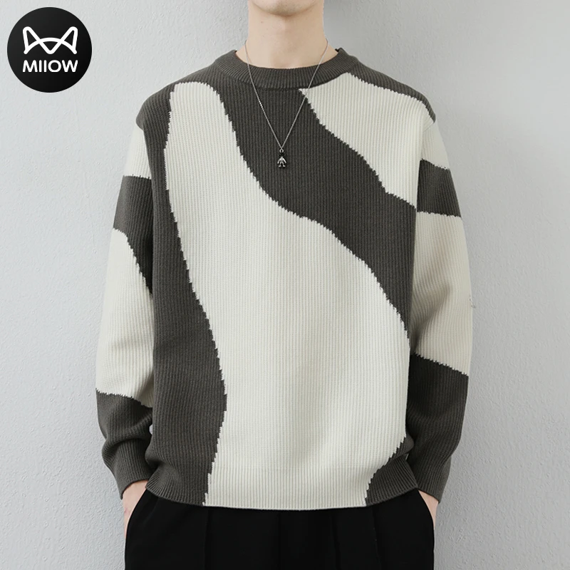 猫人毛衣宽松加厚保暖圆领潮流毛衫男装针织衫时尚潮牌毛衣男装