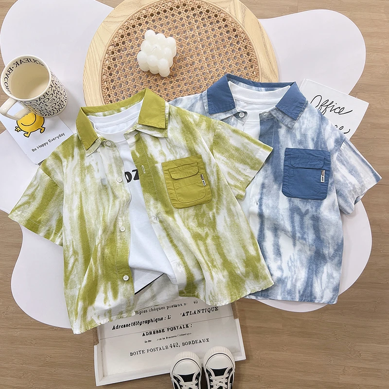 帅气夏款新款衬衫男童韩版百搭宽松休闲洋气短袖上衣中小童衬衫潮