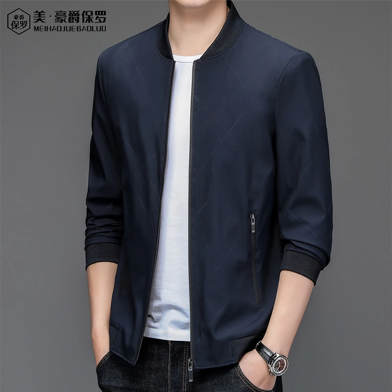 美·豪爵保罗新品时尚商务休闲男士棒球领条纹夹克外套HJ-2201