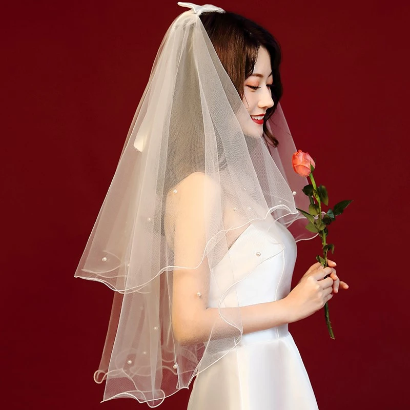 头纱头饰超仙森系网红拍照道具新娘结婚主婚纱领证登记多层头纱白