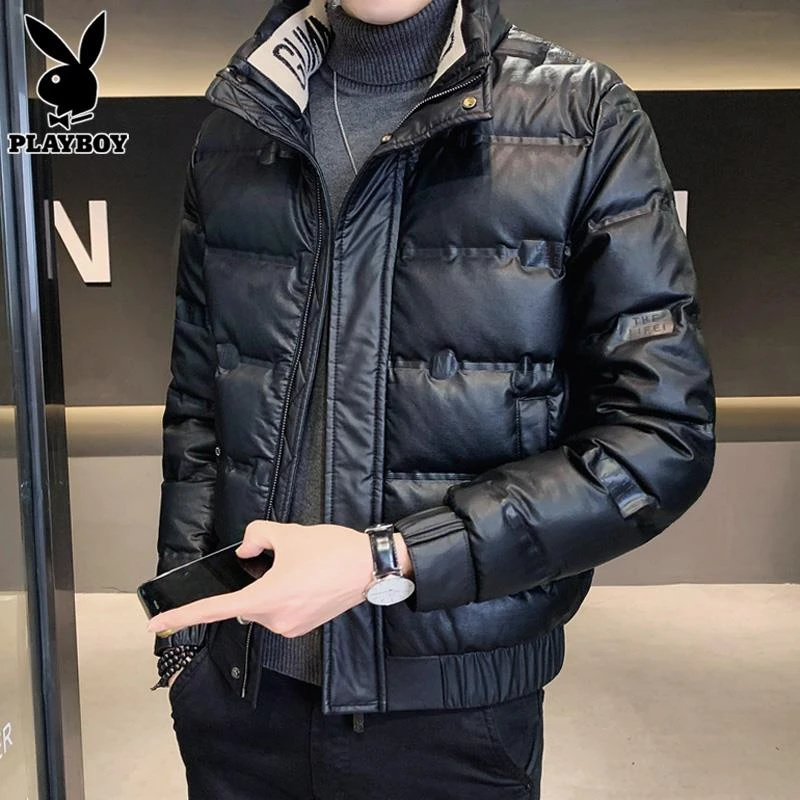 花花公子男士羽绒服新款帅气潮牌冬季休闲加厚保暖短款外套男装
