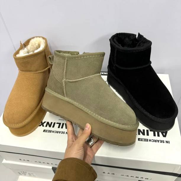 5833 厚底增高6cm雪地靴（拍小一码）加绒加厚大棉鞋防滑保暖短靴