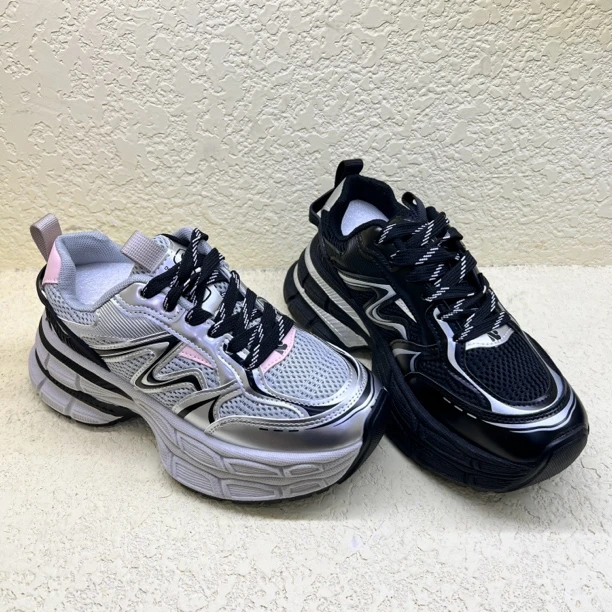 W-6 秋款松糕厚底老爹鞋女增高百搭休闲鞋双网透气运动鞋