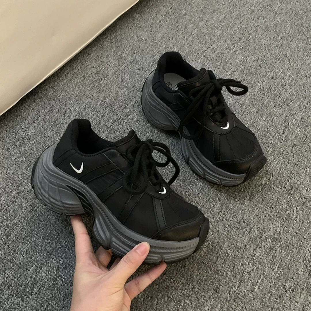 G10 系带老爹鞋超轻鞋子女秋季黑色休闲鞋百搭厚底鞋