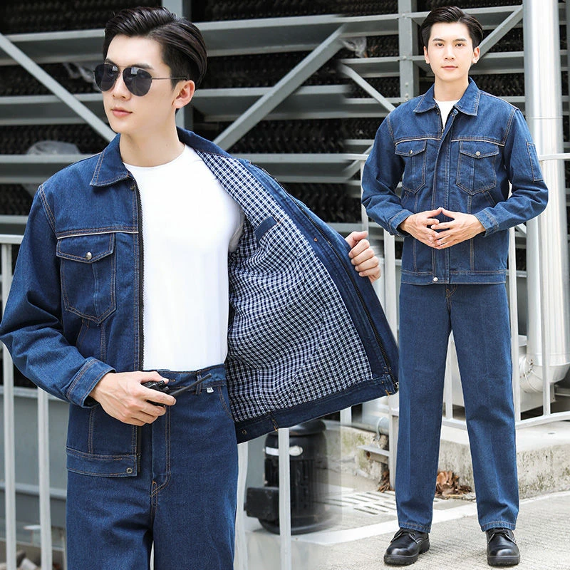 冬季牛仔工作服套装男加厚工地劳保服焊工防烫电焊服耐磨厂服工装