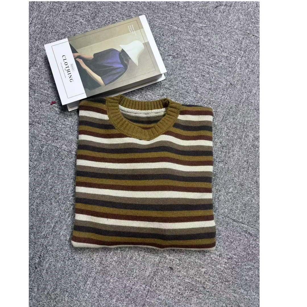 1120  黄橘条纹宽版毛衣高档时尚百搭气质减龄洋气显瘦休闲简约