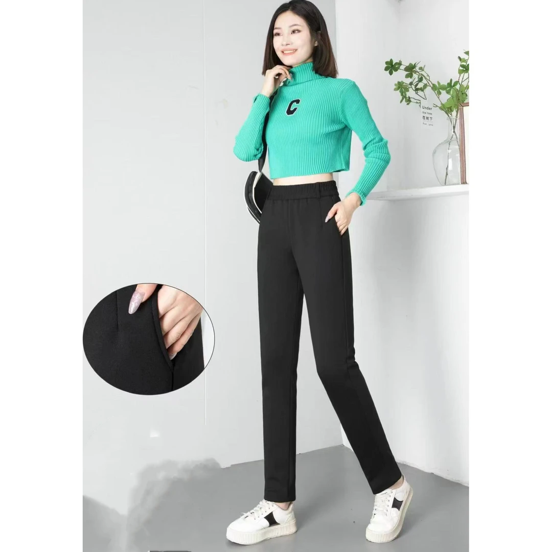 5756加绒加厚111哈伦裤百搭高弹秋冬直筒高腰显瘦修身保暖休闲裤