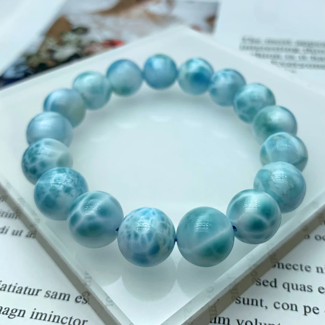 天然海纹石龟背纹手串男女款时尚素圈手链珠串梦幻蓝色多样性