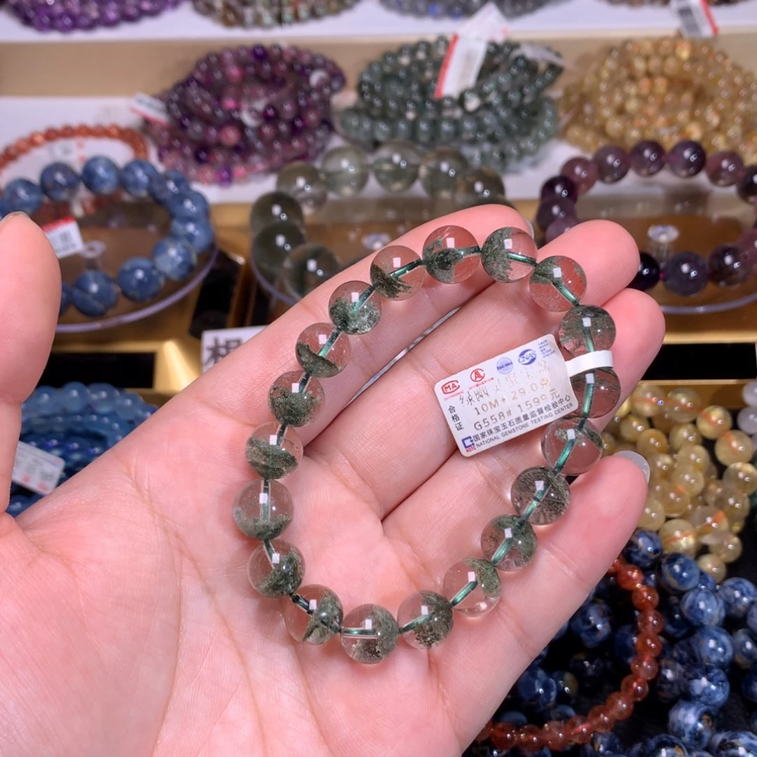 水晶手链未镶嵌纽**池10mm绿幽灵聚宝盆