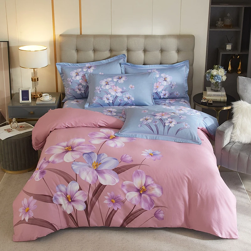 贡天下春夏款斜纹纯棉四件套印花被套13372四季款全棉床上用品