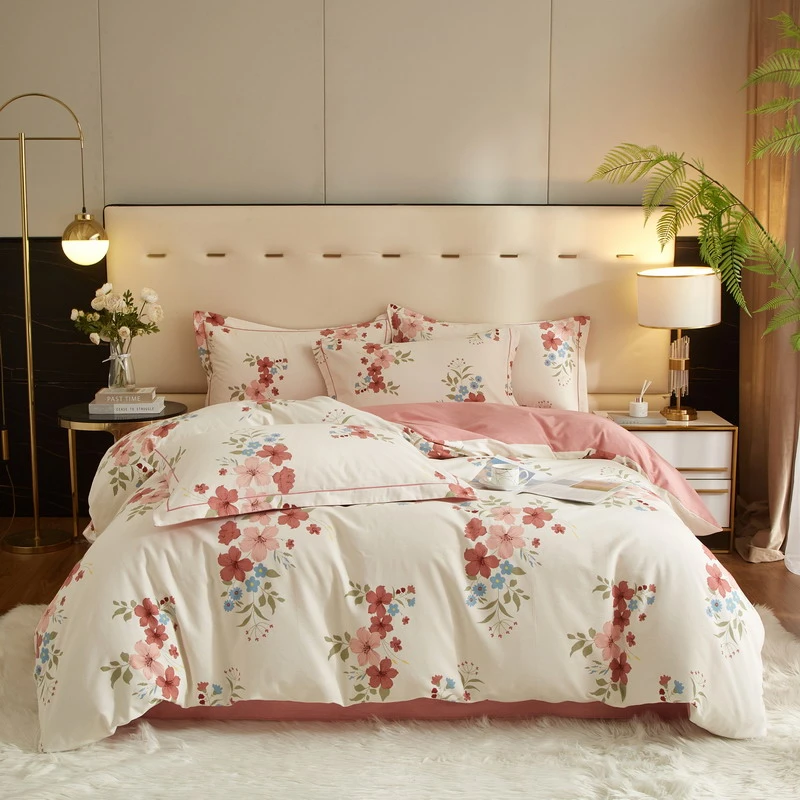 床品四件套100%纯棉斜纹加厚磨毛印花床上用品4件套被套床单轻奢