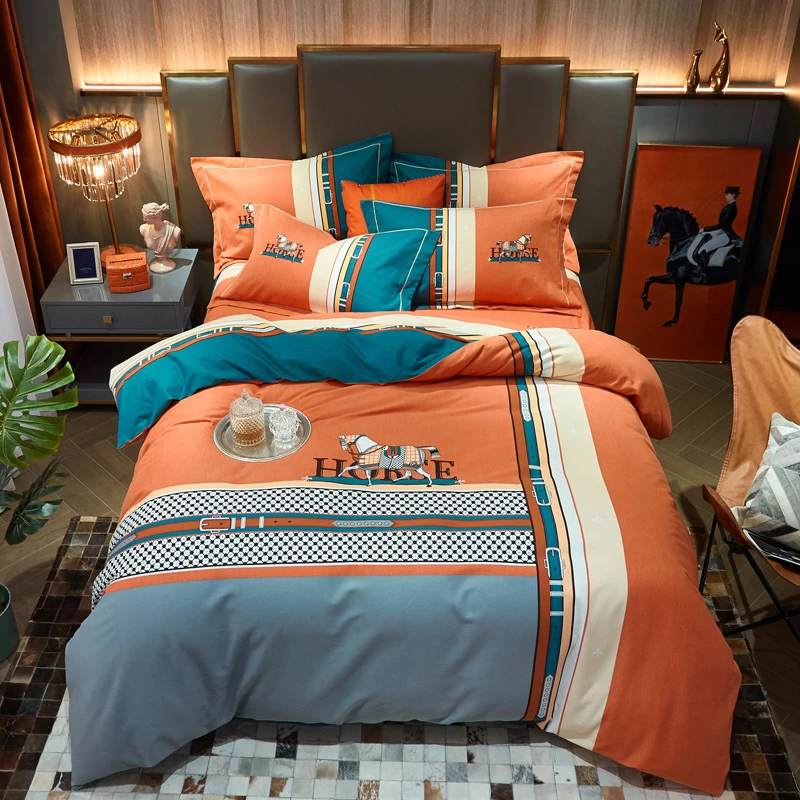 斜纹全棉四件套加厚纯棉床上用品床单被套磨毛被罩简约海伦时尚