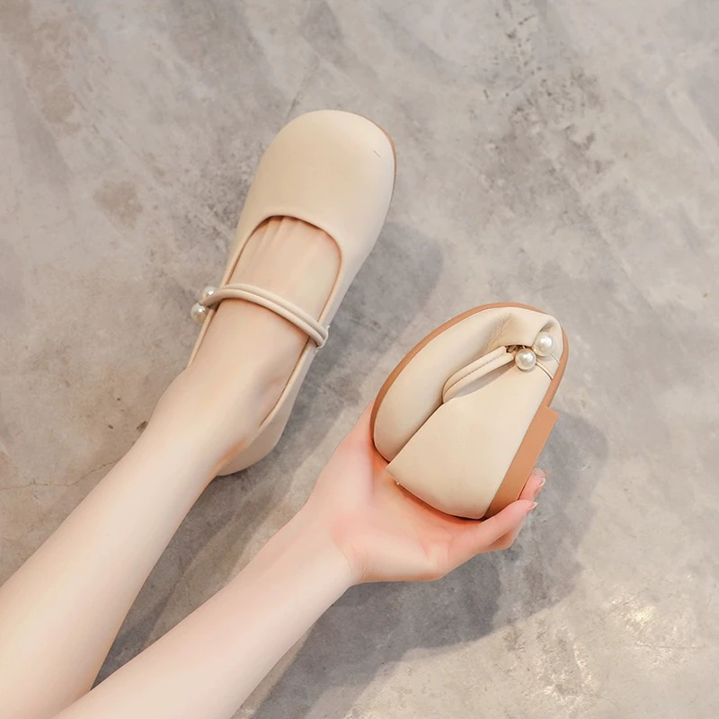 （1.5厘米）真皮软皮软底豆豆单鞋玛丽珍法式瓢鞋古风配旗袍马面裙