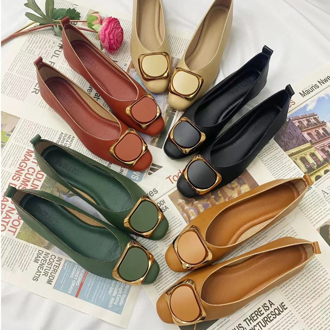 (跟高2.5厘米)2024春新品真皮平跟低跟女单鞋大码浅口休闲女鞋