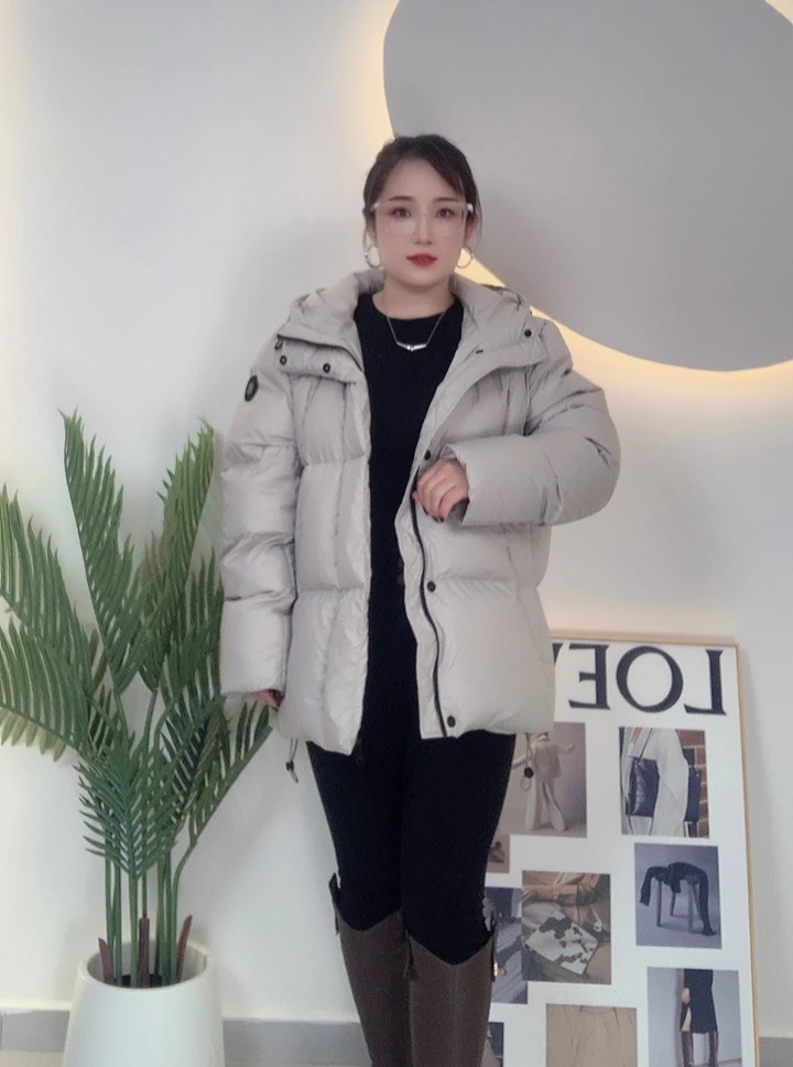 防水连帽羽绒服中长款保暖面包服冬季外套