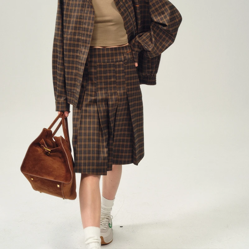 UMAMIISM有茂密声 24AW 复古格纹百搭A字裙半身裙