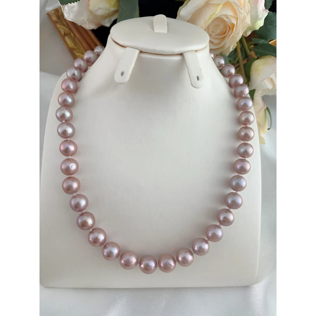 9.5-11mm淡水珍珠项链  紫色爱迪生珍珠项链