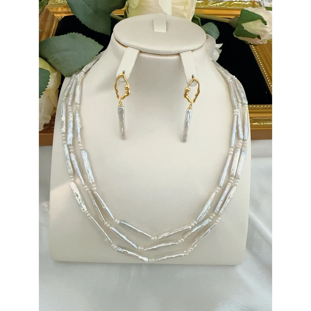 巴洛克三层牙签珍珠项链一套