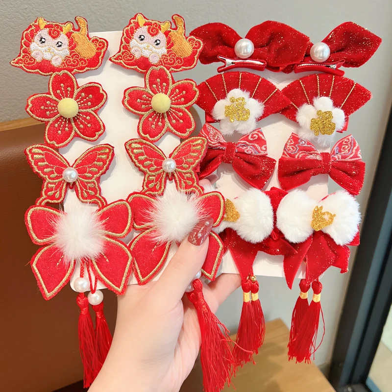 儿童新年发夹女童汉服发卡小女孩蝴蝶结拜年发饰宝宝喜庆过年头饰