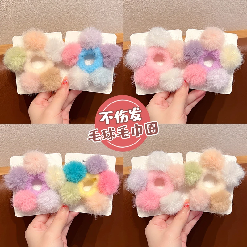 儿童彩色毛绒发圈女童高马尾头绳小女孩高弹力不伤发皮筋头饰