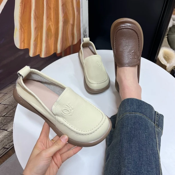 83881-1复古真皮软皮软面一脚蹬懒人鞋女春季新款休闲鞋