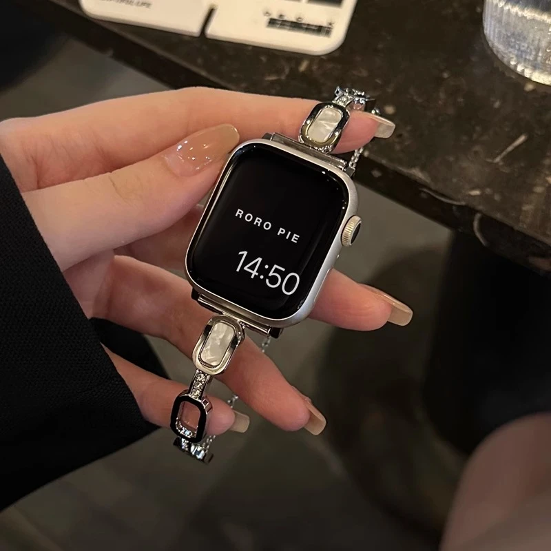 高级金属手镯贝壳表带华强北S9苹果iwatch98手表表链S11男女适用