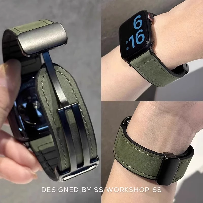 疯马纹新款磁吸扣真皮质适用华为fit4手表watch fit321表带高级夏
