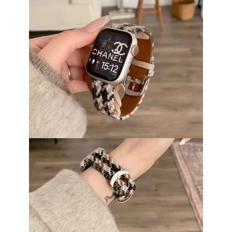 适用华为GT5新款gt4手表表带watch5高级gt3千鸟格毛呢真皮女fit4