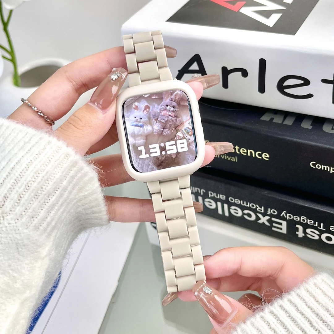 适用星光色树脂新款华强北s10手表带s9男女苹果iWatch ultra陶瓷