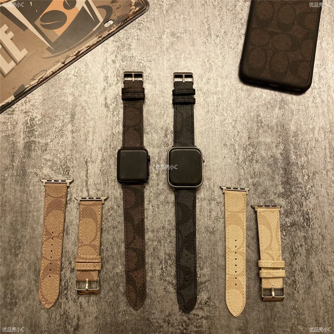 C蔻家老花真皮质手表带适用oppo watch3/2/X男女se3pro潮大牌奢侈