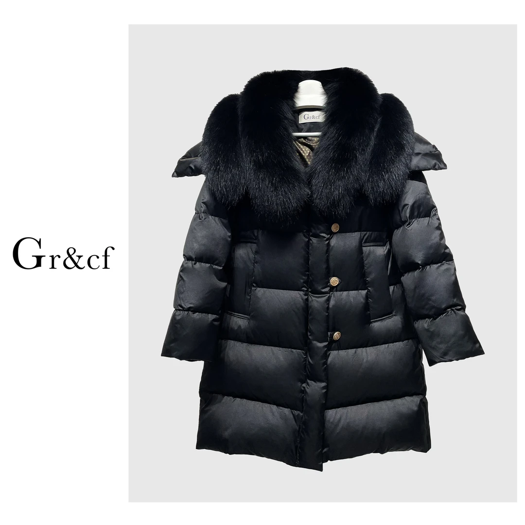 GR&CF/歌瑞丝芬681【大鹅 极寒羽绒服】设计师狐狸毛长款鹅绒服外套
