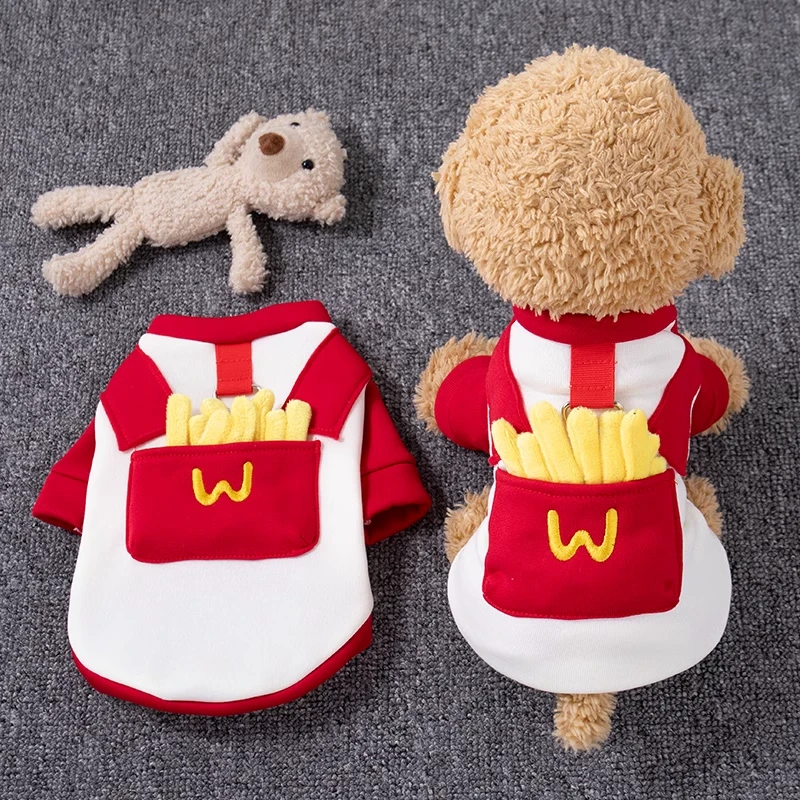 宠物狗口袋薯条牵引卫衣服装小型犬泰迪比熊搞怪猫咪两脚宠物衣服