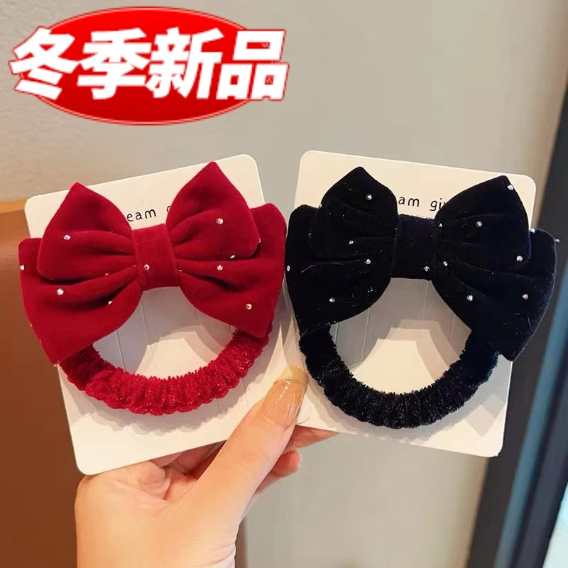 秋冬新款丝绒蝴蝶结发圈发夹套装韩版学生女童气质可爱发夹头饰-Z