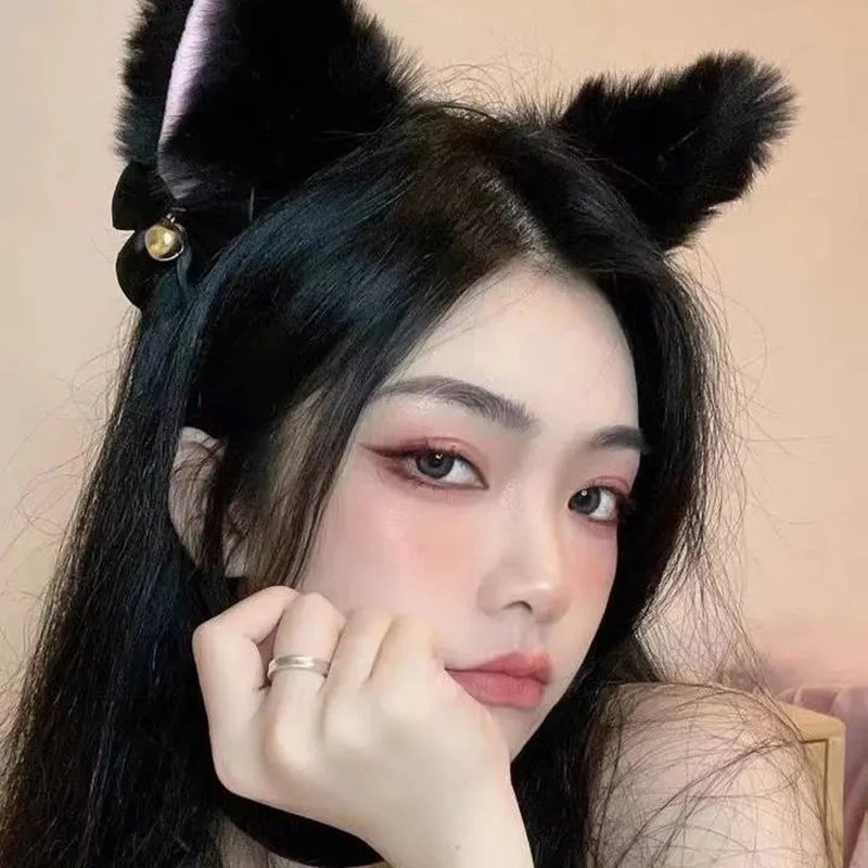 猫咪耳朵发箍狐狸头箍头饰女兽耳发夹猫咪发卡黑色拍照发饰品Z