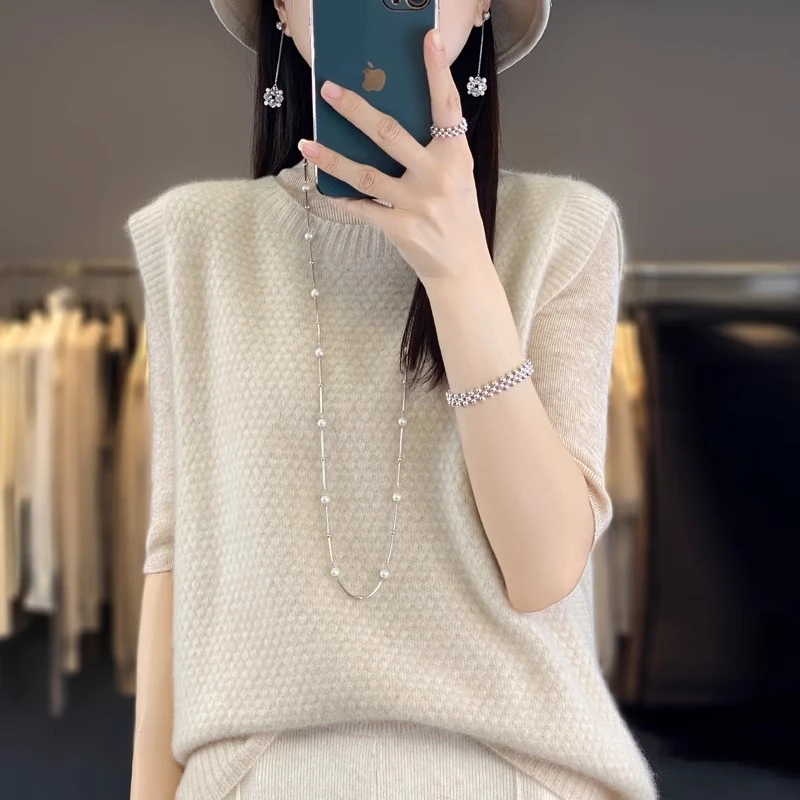 正品羊毛衫无袖马甲大码背心女士打底宽松大码针织衫坎肩圆领毛衣