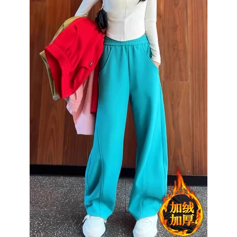高级感加绒加厚卫裤女2025春秋新款香蕉裤高腰直筒休闲拖地阔腿裤