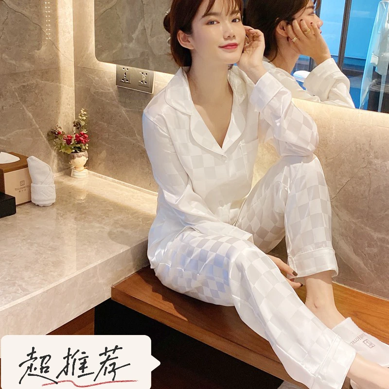 2024年春秋冬冰丝长袖套装舒服感网红爆款睡衣女套装可外穿家居服