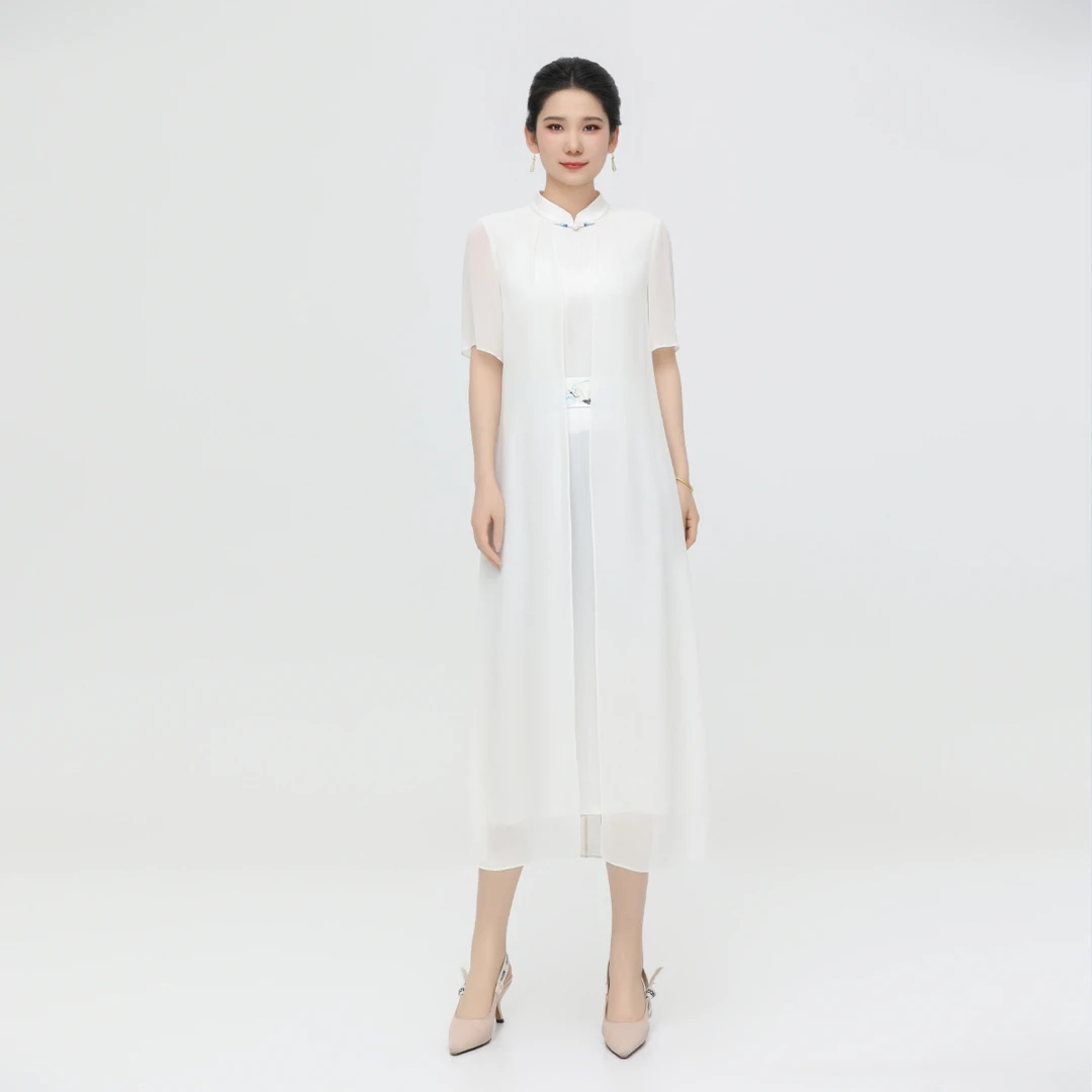 春夏季中式精致女优雅气质时尚披肩日常通勤瑞云连衣裙BMT17710