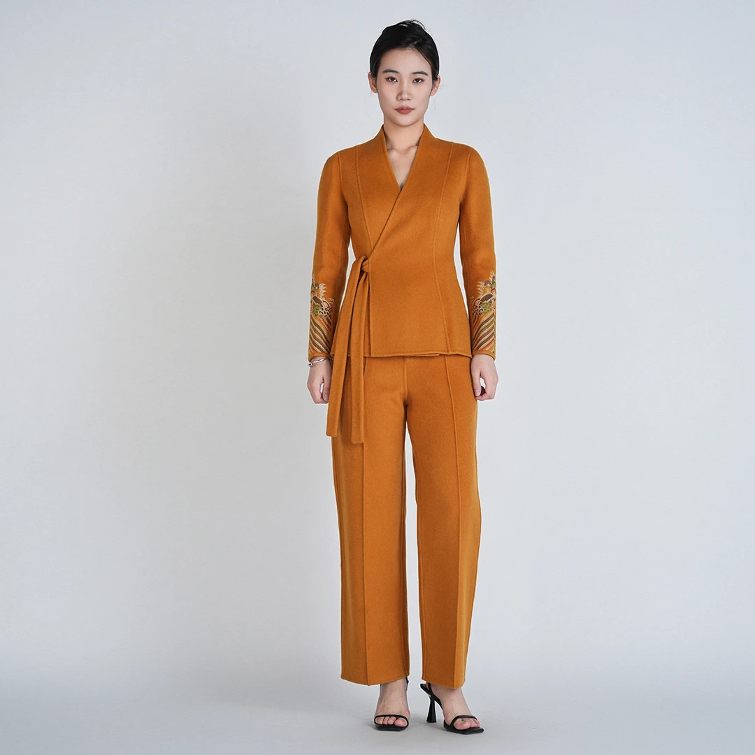 浒城古娘中式国风气质优雅织语长心双面呢套装-21D18135+21D19126