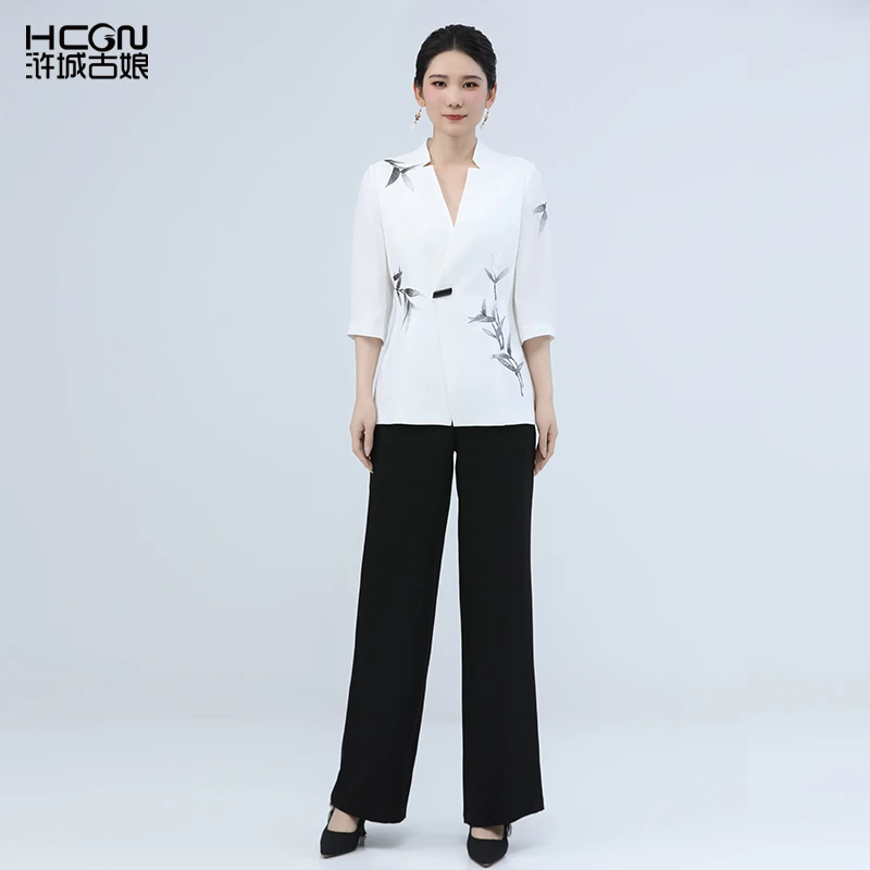 国风西装白色君子竹西服套装职业女装高级感夏BCL181101+BCL19757