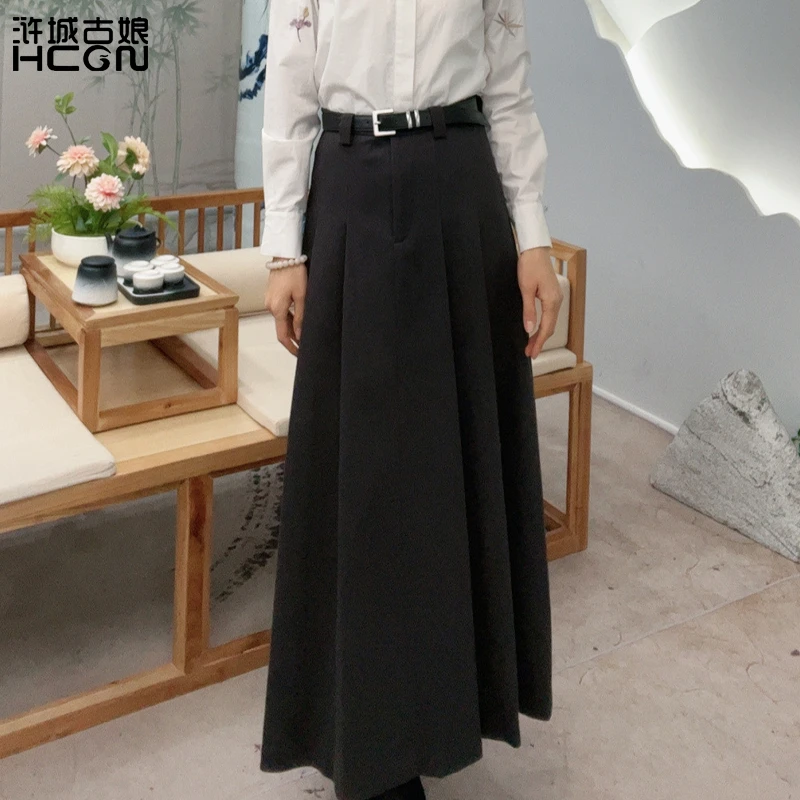 中国风秋冬百搭时尚气质高腰女士中长款百褶大摆半裙WQ1205231