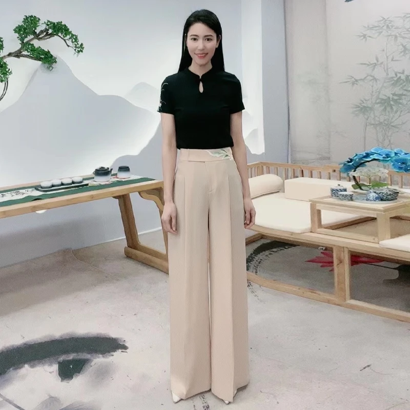 春夏季春季中国风黑色百搭宽松显瘦大码女士茜熙阔腿裤BMT19559