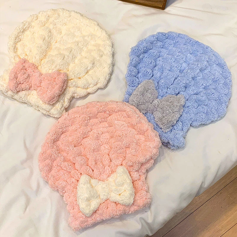 2023新款云朵格干发帽超强吸水速干可爱蝴蝶结加厚套头浴帽包头巾