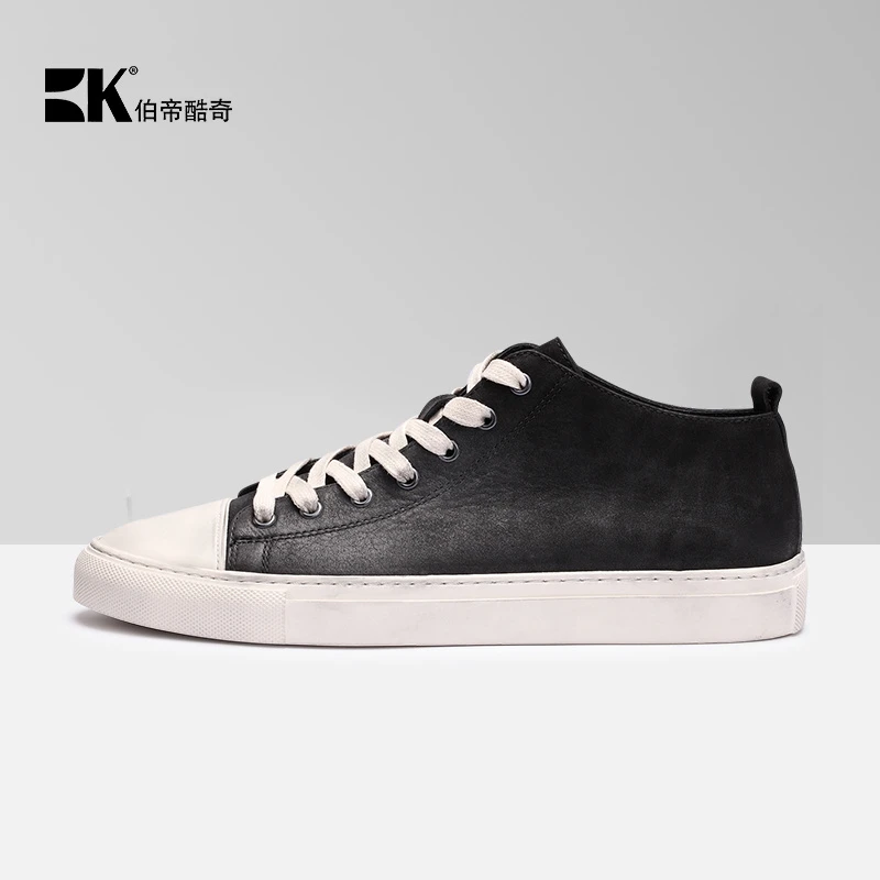 BK伯帝酷奇复古做旧板鞋男高帮鞋潮鞋韩版秋冬真皮青年日常休闲鞋