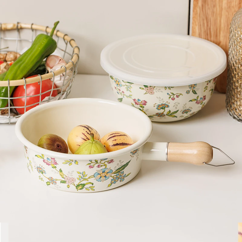【轻奢好物】20厘米 轻奢 搪瓷木柄奶锅雪平锅芝士锅 普罗旺斯花