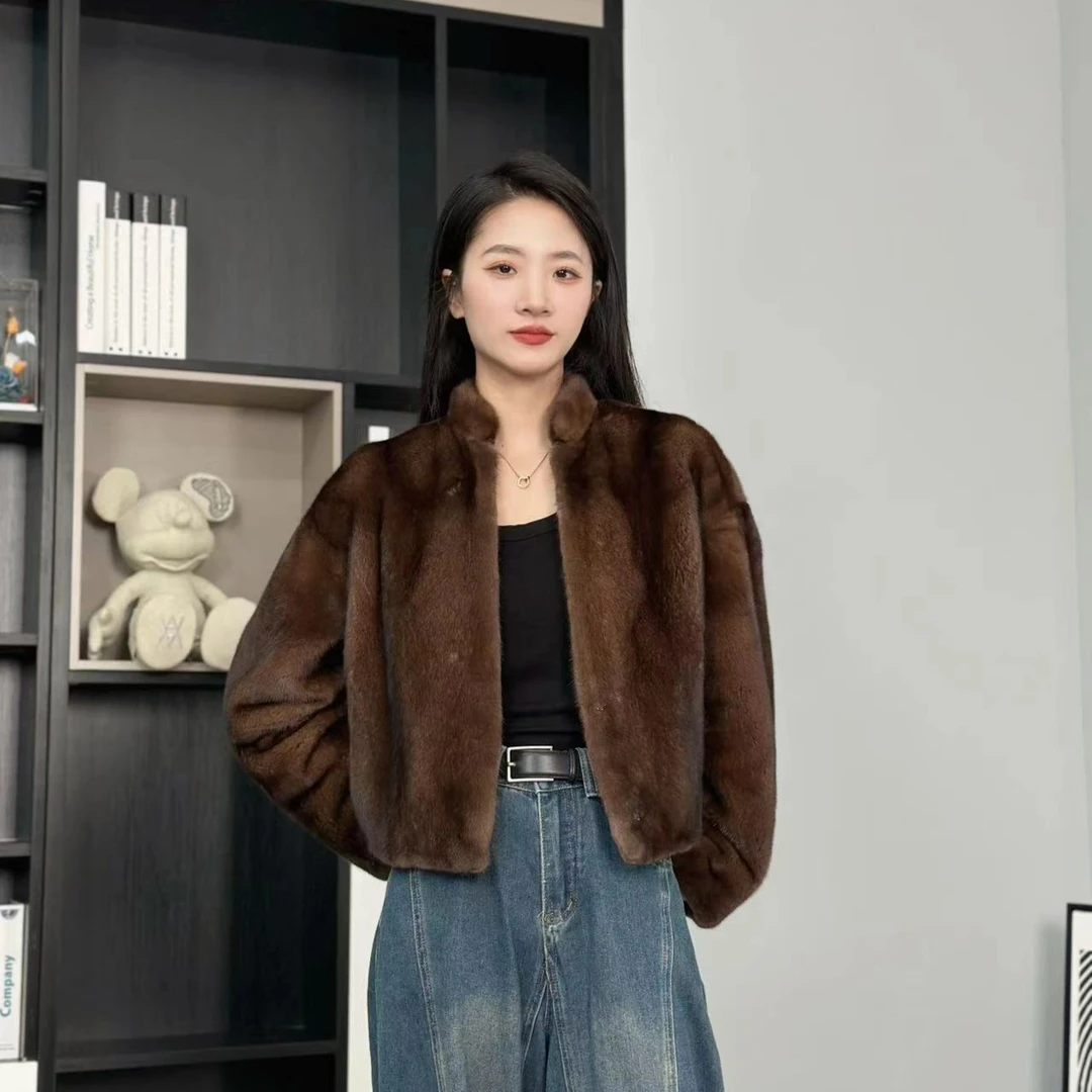 【珊珊】进口天鹅绒时尚气质显瘦短款皮草外套秋冬水貂外套女冬轻奢