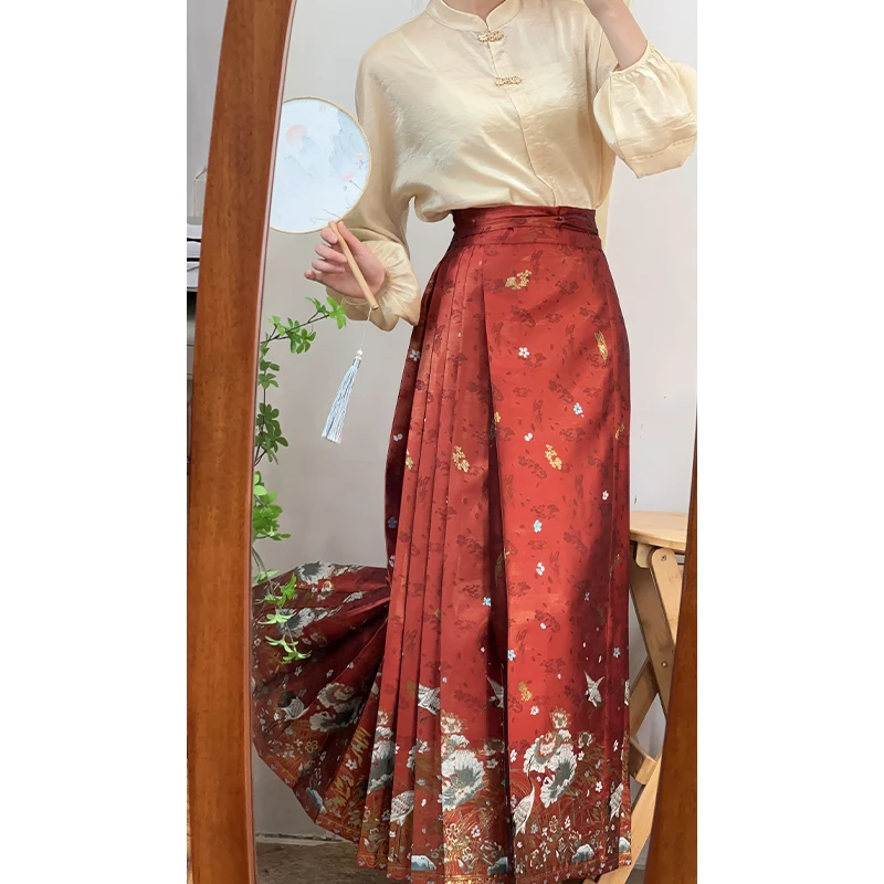 醉雨朵芦池小景仿妆花马面裙2024新款国风马面裙明制汉服女