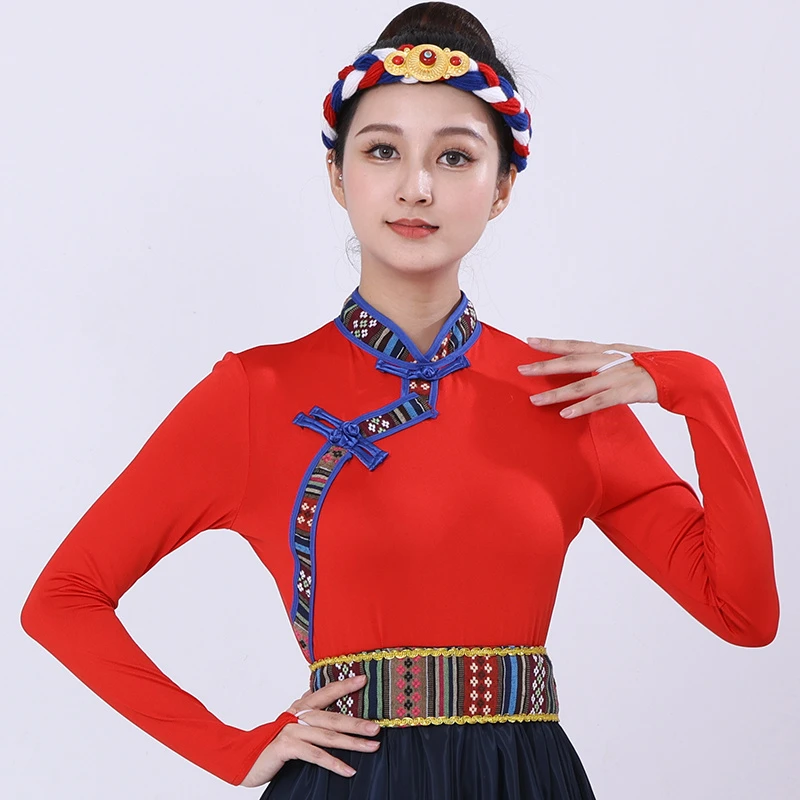 新款藏族舞蹈服装广场舞表演服装民族风女分体式上衣成人艺考表演
